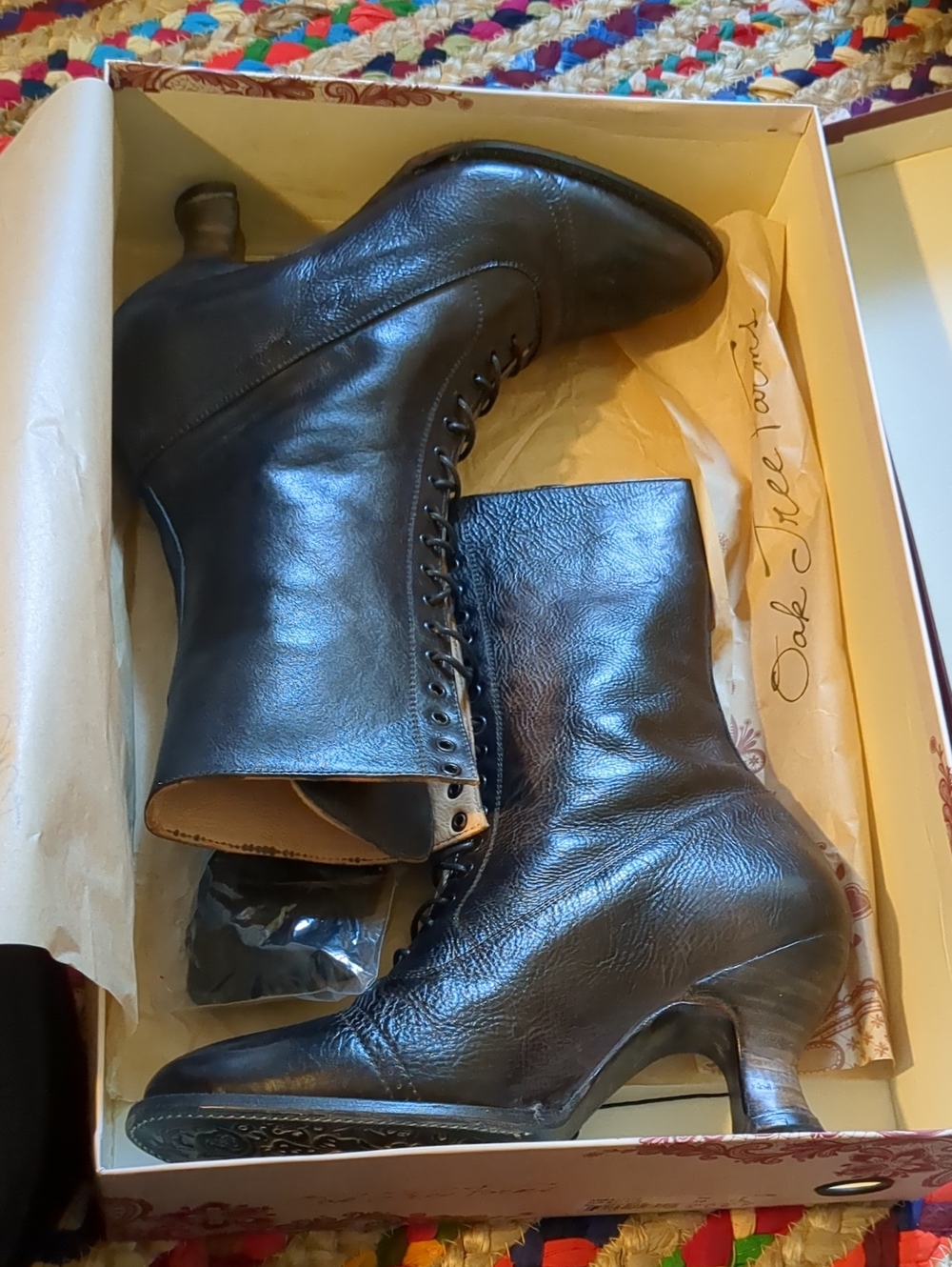 New in box discontinued Oak Tree Farms Mirabelle black leather granny boots - Picture 7 of 14